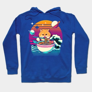 ORANGE CAT EATING SUSHI OUTERSPACE RETRO WAVE JAPANESE Hoodie